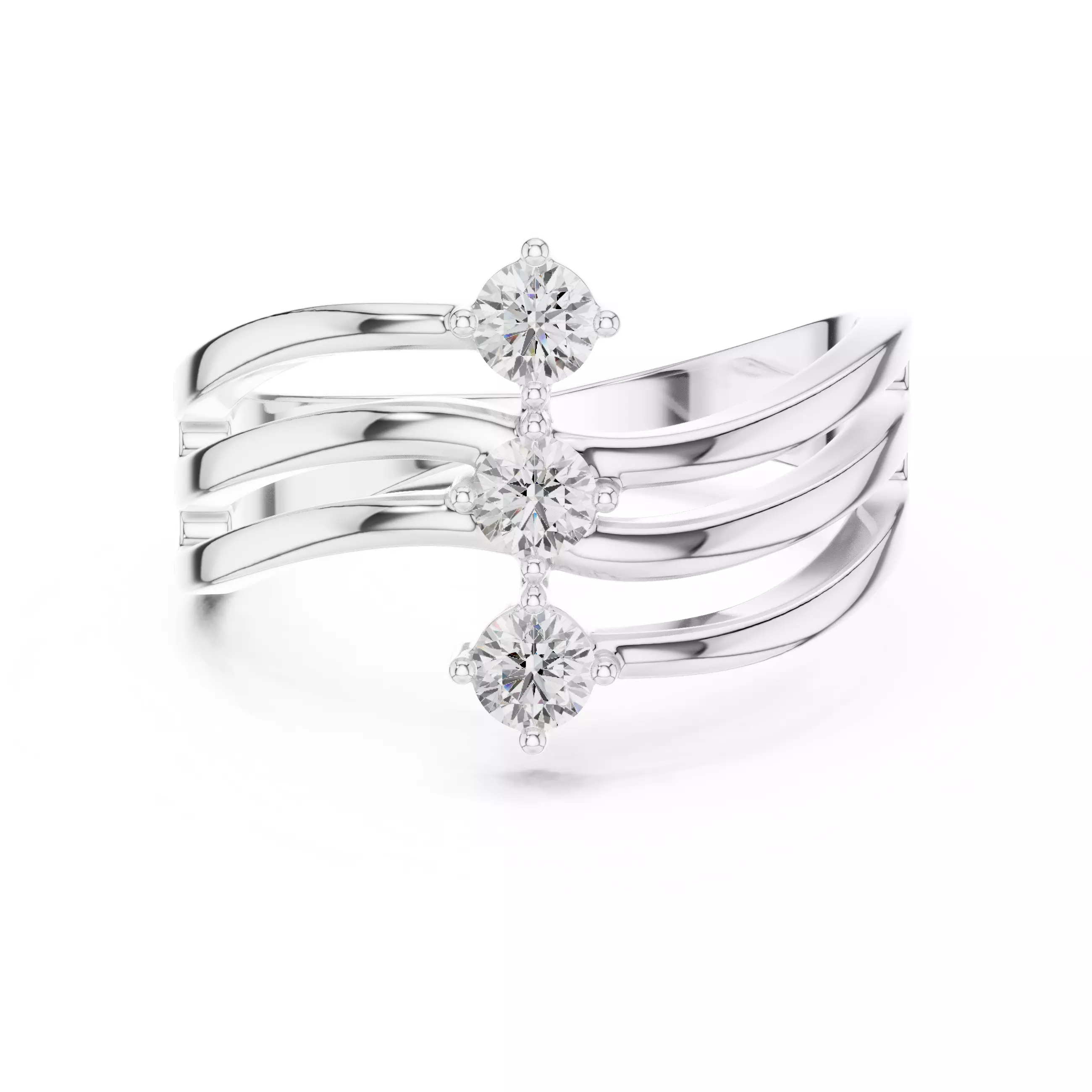 Four Band Three Stone Engagement Wedding Ring 3DM STL Video 3D print model_2