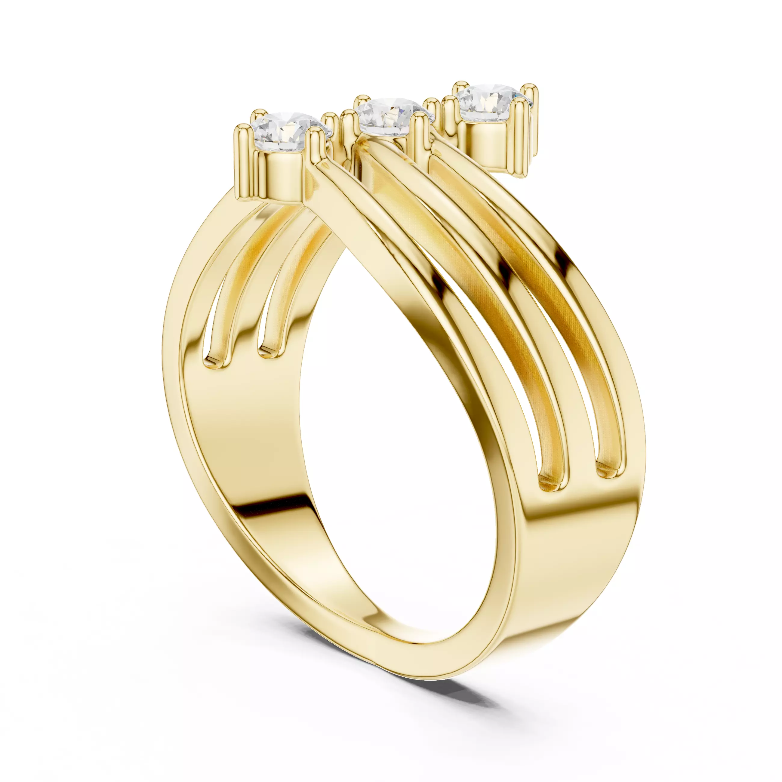 Four Band Three Stone Engagement Wedding Ring 3DM STL Video 3D print model_6