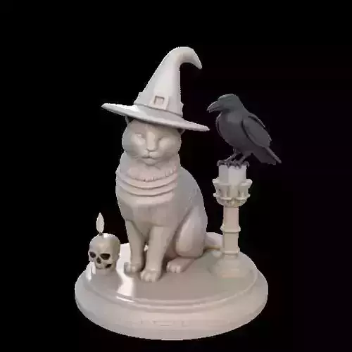 1999 Witch Cat Composition Skull Raven  Candleholder