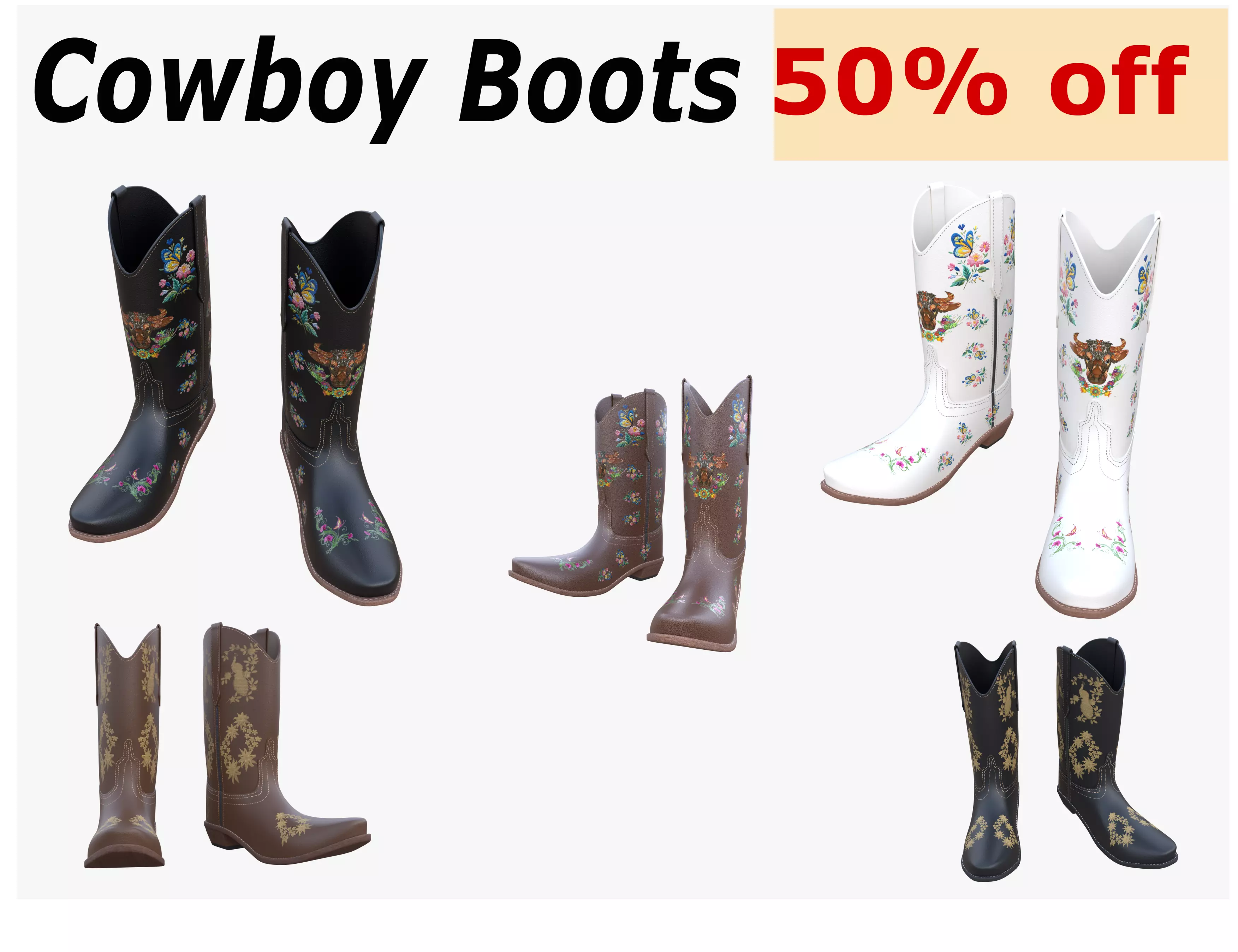 Cowboy Boots Colection 3D Model Collection_0