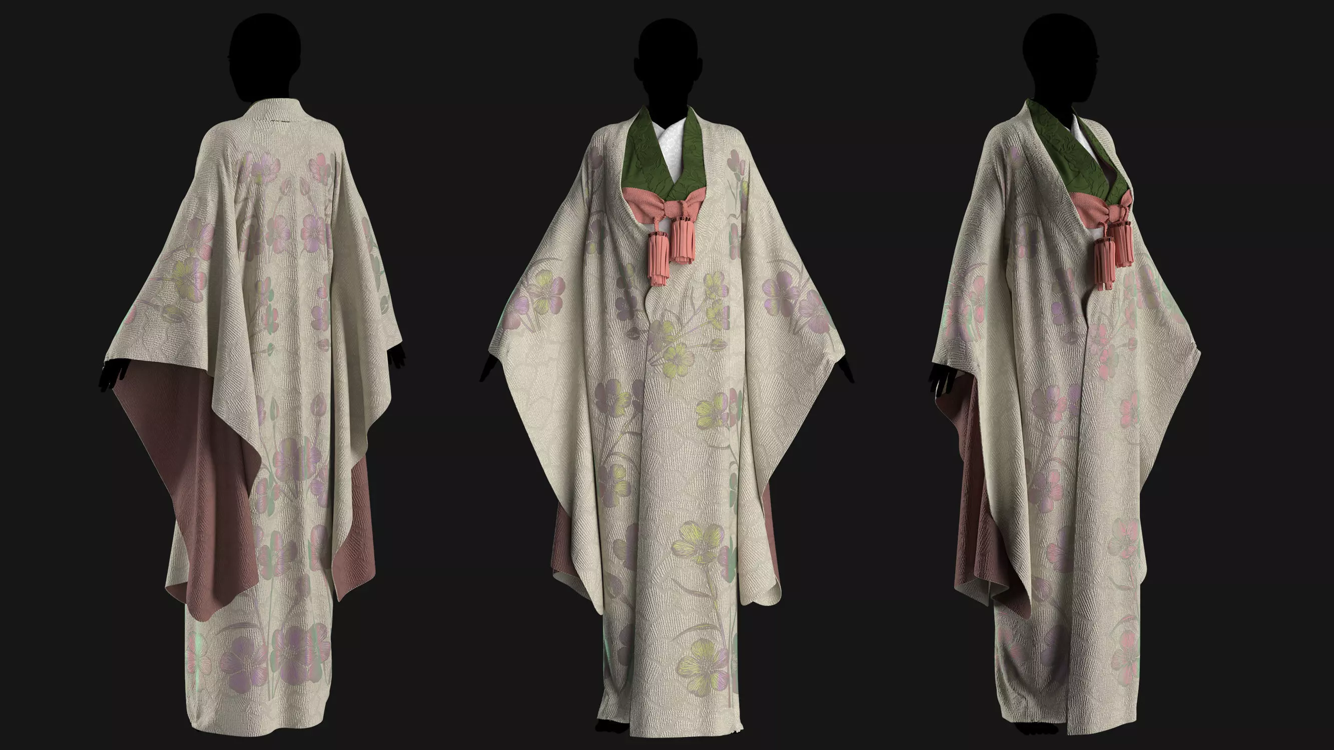 6 Female Kimono Outfit 3D model_10