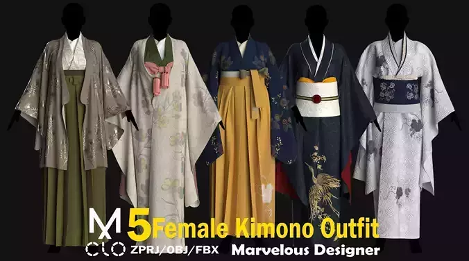6 Female Kimono Outfit 3D model 6 Female Kimono Outfit 3D model