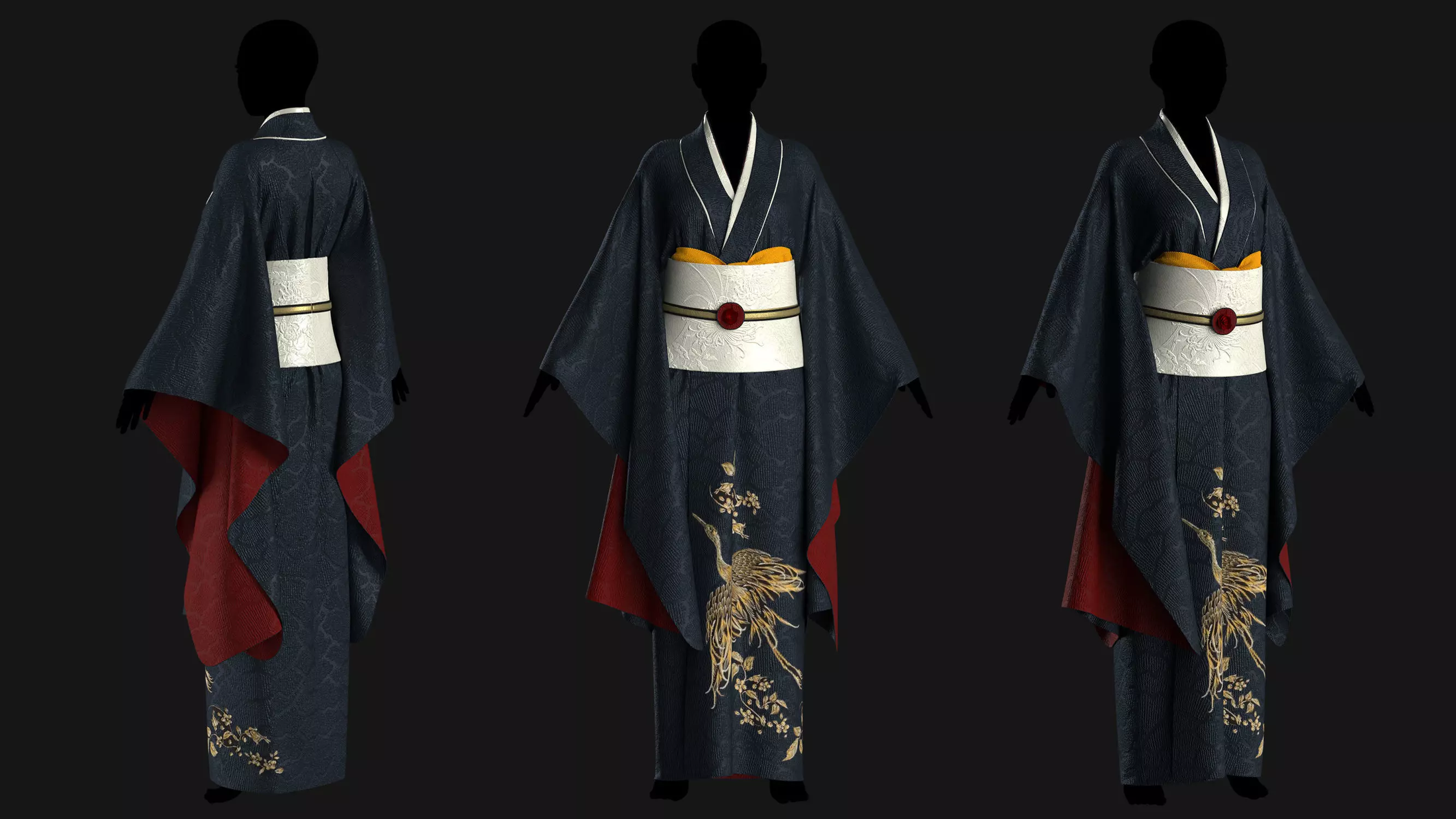 6 Female Kimono Outfit 3D model_4