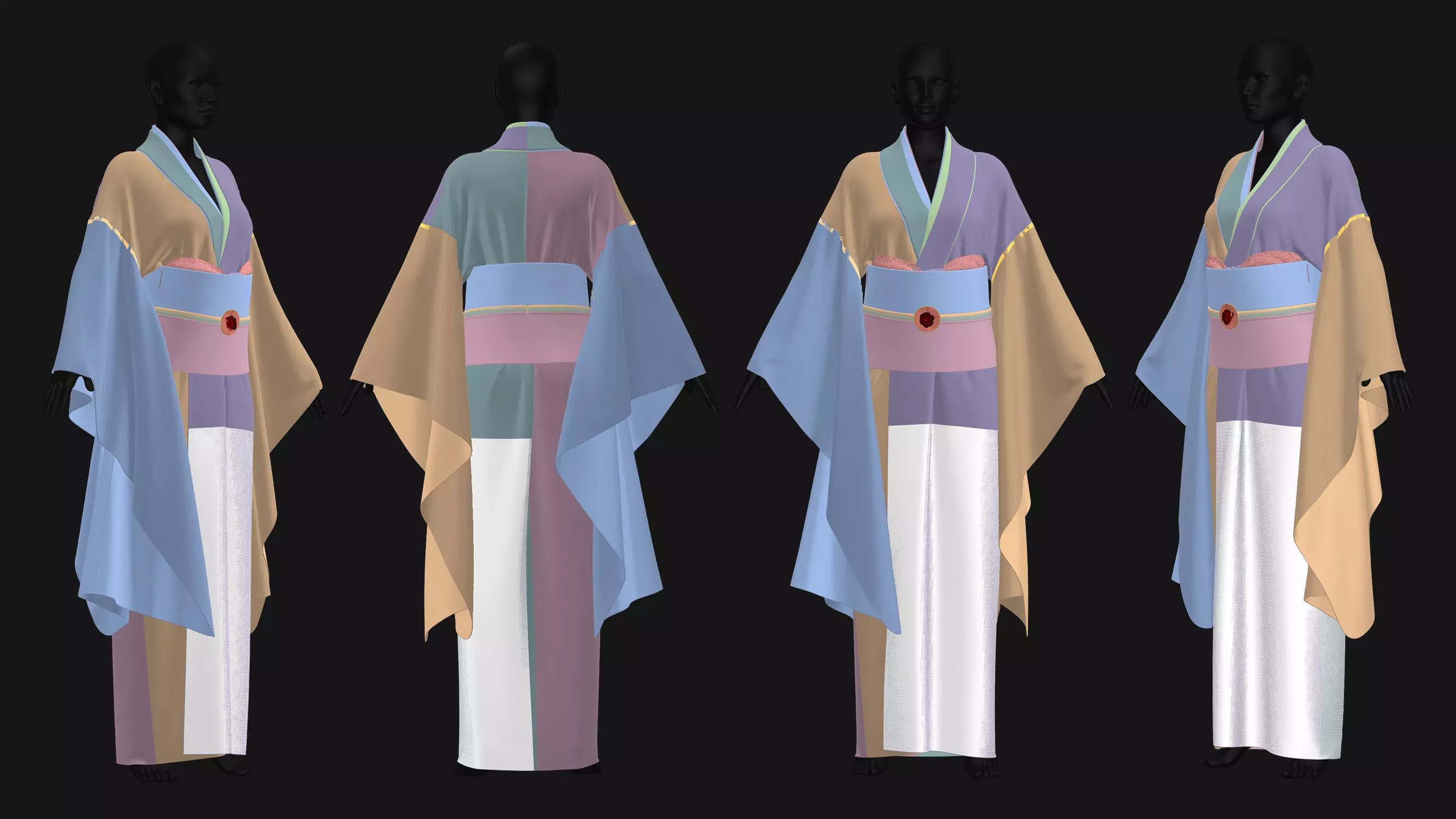 6 Female Kimono Outfit 3D model_5