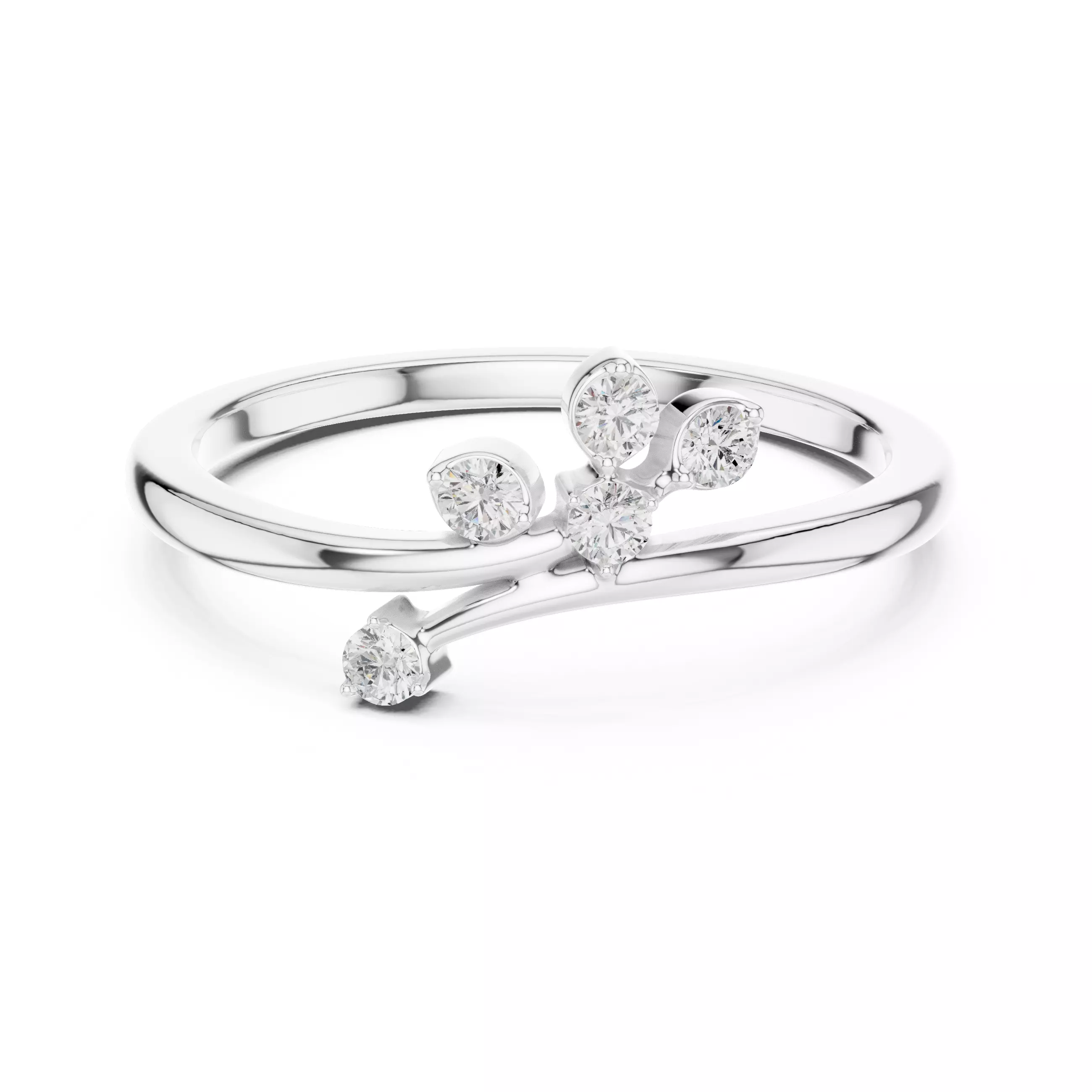 Five Round Diamond Bypass Engagement Ring 3DM STL Video 3D print model_2