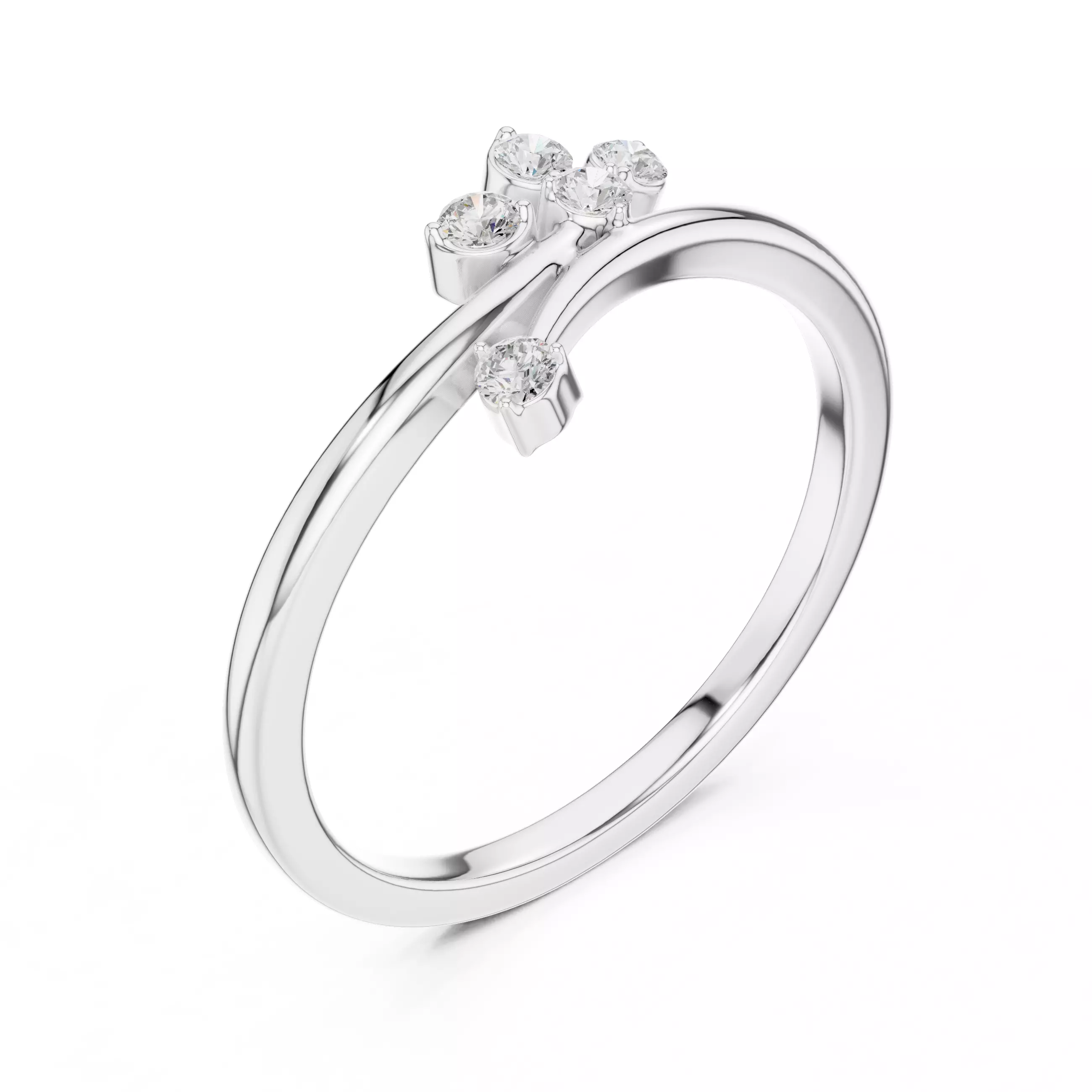 Five Round Diamond Bypass Engagement Ring 3DM STL Video 3D print model_10