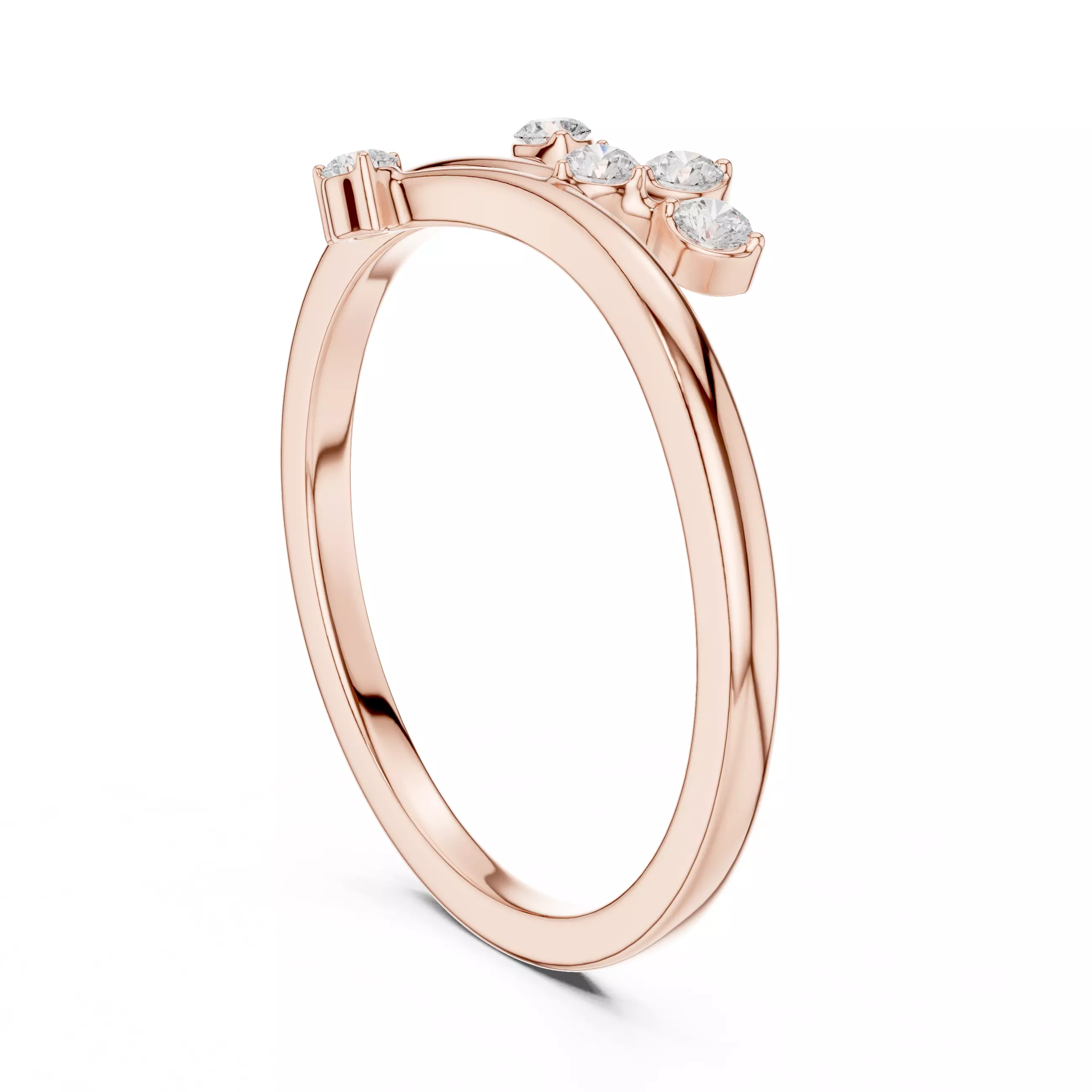 Five Round Diamond Bypass Engagement Ring 3DM STL Video 3D print model_3