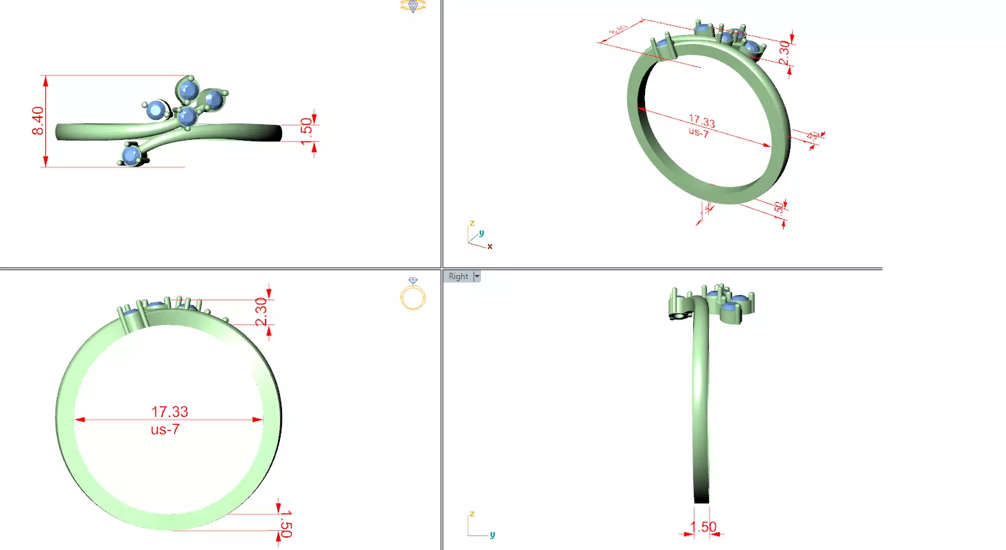 Five Round Diamond Bypass Engagement Ring 3DM STL Video 3D print model_12