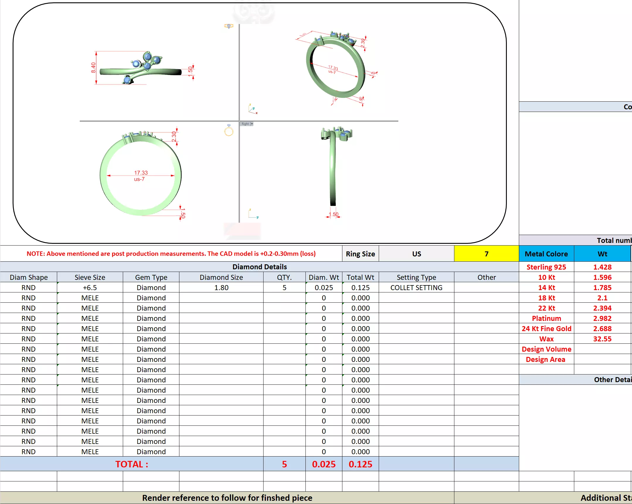 Five Round Diamond Bypass Engagement Ring 3DM STL Video 3D print model_13