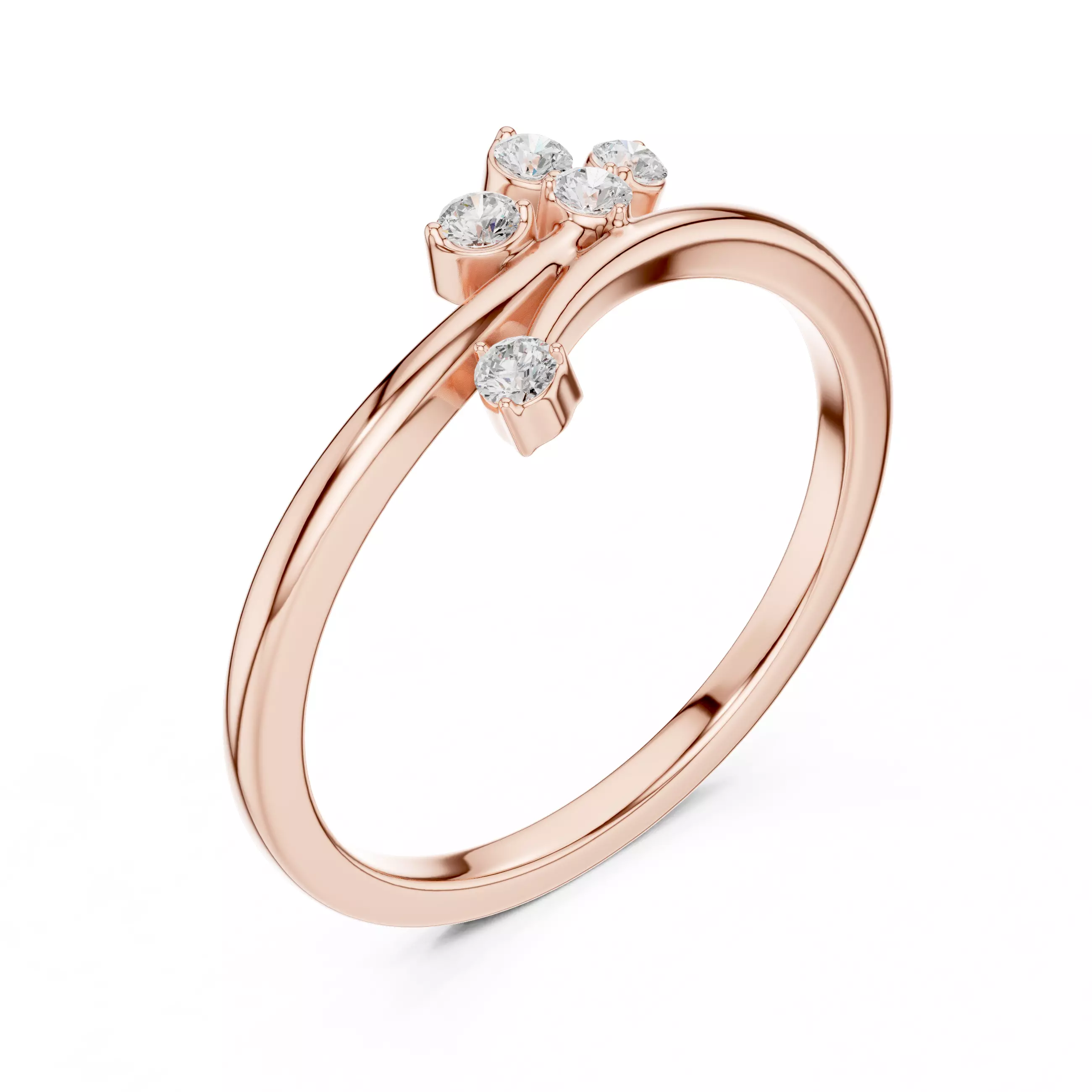 Five Round Diamond Bypass Engagement Ring 3DM STL Video 3D print model_4