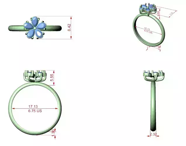 Pear Cut Diamond Flower Engagement Wedding Ring 3DM STL Video