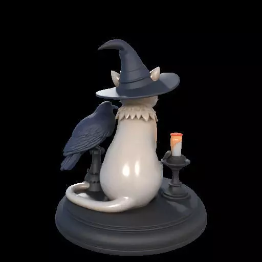 2000 Witch Cat Composition Skull Raven Candleholder 3D print model_6