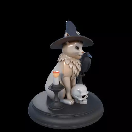 2000 Witch Cat Composition Skull Raven Candleholder 3D print model_25
