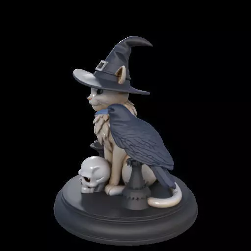 2000 Witch Cat Composition Skull Raven Candleholder 3D print model_18