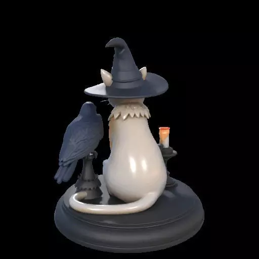 2000 Witch Cat Composition Skull Raven Candleholder 3D print model_9