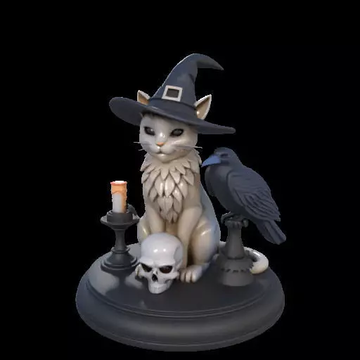 2000 Witch Cat Composition Skull Raven Candleholder 3D print model_22
