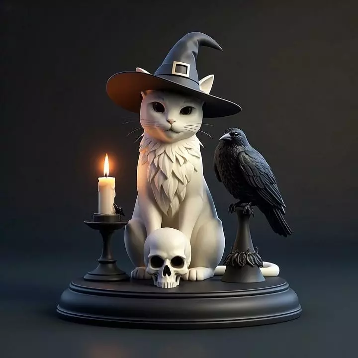 2000 Witch Cat Composition Skull Raven Candleholder 3D print model_30