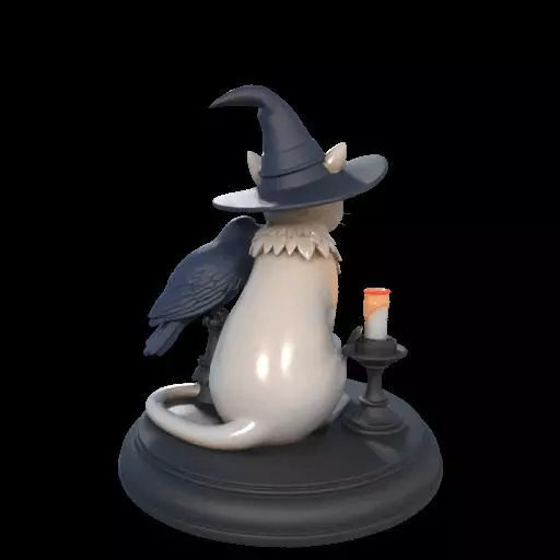 2000 Witch Cat Composition Skull Raven Candleholder 3D print model_5