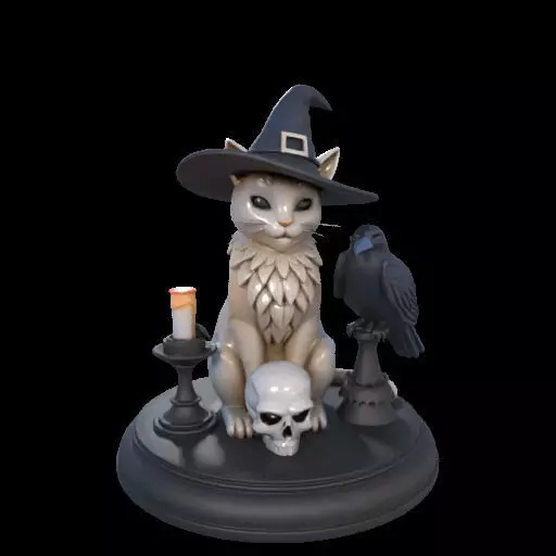 2000 Witch Cat Composition Skull Raven Candleholder 3D print model_1