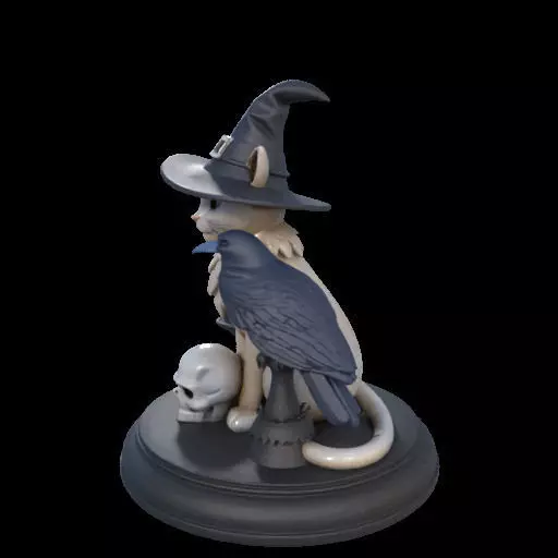 2000 Witch Cat Composition Skull Raven Candleholder 3D print model_17