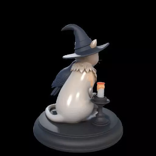 2000 Witch Cat Composition Skull Raven Candleholder 3D print model_3