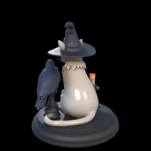 2000 Witch Cat Composition Skull Raven Candleholder 3D print model_10