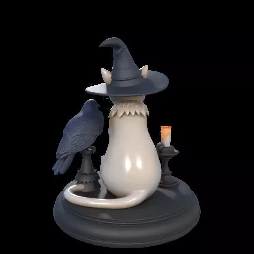 2000 Witch Cat Composition Skull Raven Candleholder 3D print model_8
