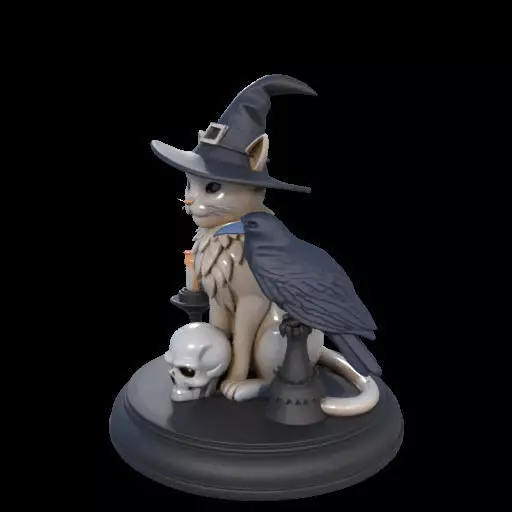 2000 Witch Cat Composition Skull Raven Candleholder 3D print model_19