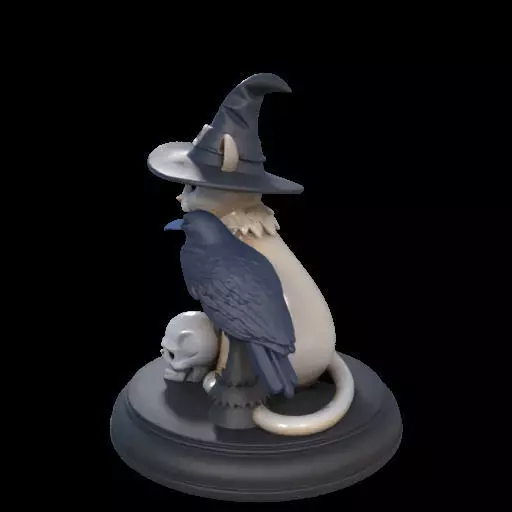 2000 Witch Cat Composition Skull Raven Candleholder 3D print model_16