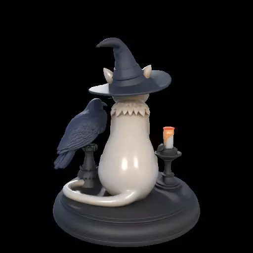 2000 Witch Cat Composition Skull Raven Candleholder 3D print model_7
