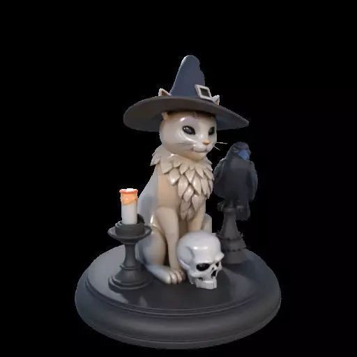 2000 Witch Cat Composition Skull Raven Candleholder 3D print model_23