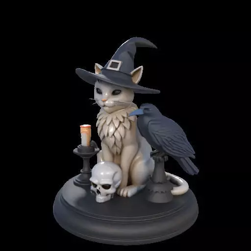 2000 Witch Cat Composition Skull Raven Candleholder 3D print model_21