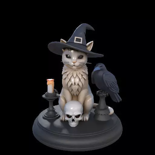 2000 Witch Cat Composition Skull Raven Candleholder 3D print model_0