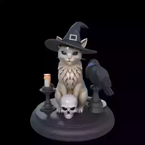 2000 Witch Cat Composition Skull Raven  Candleholder