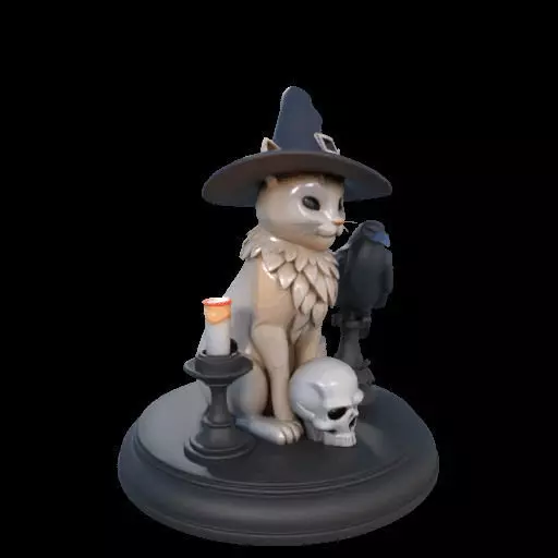 2000 Witch Cat Composition Skull Raven Candleholder 3D print model_24