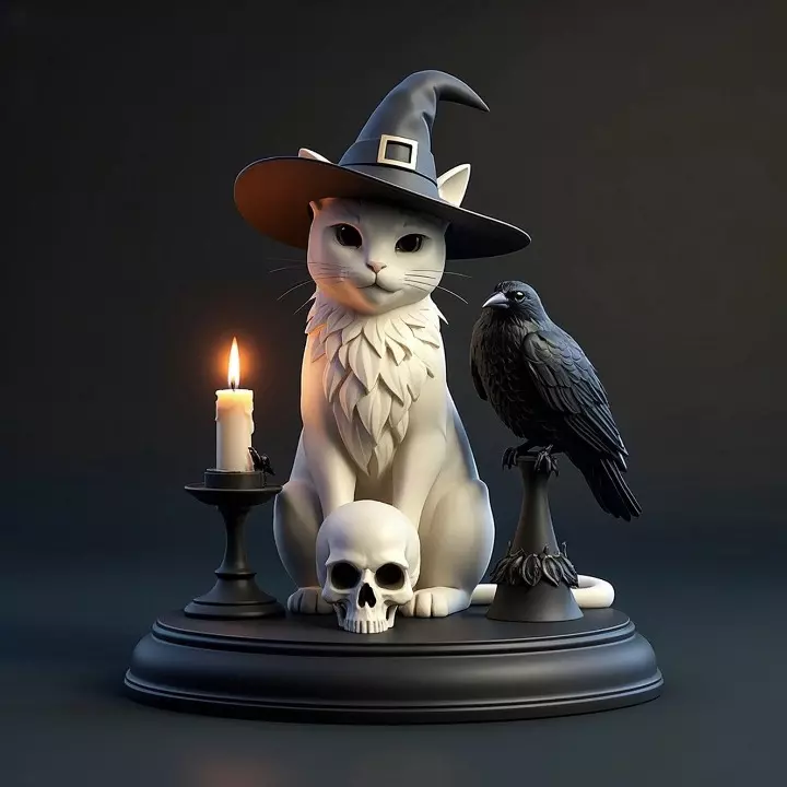 2000 Witch Cat Composition Skull Raven Candleholder 3D print model_32