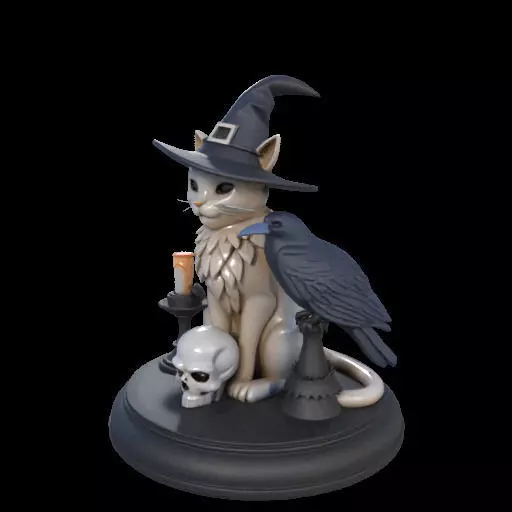 2000 Witch Cat Composition Skull Raven Candleholder 3D print model_20