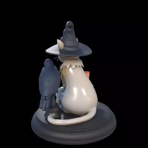 2000 Witch Cat Composition Skull Raven Candleholder 3D print model_11