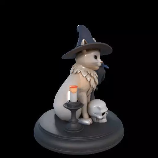 2000 Witch Cat Composition Skull Raven Candleholder 3D print model_26