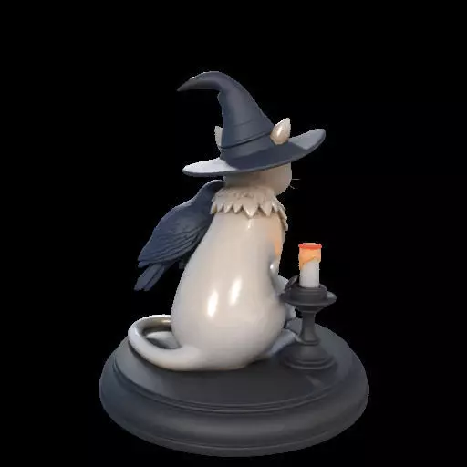 2000 Witch Cat Composition Skull Raven Candleholder 3D print model_4