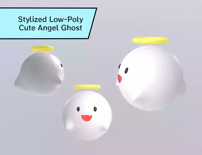 Stylized Low-Poly Cute Angel Ghost Low-poly 3D model
