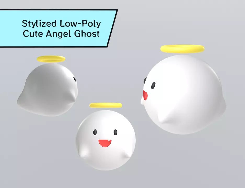Stylized Low-Poly Cute Angel Ghost Low-poly 3D model_0