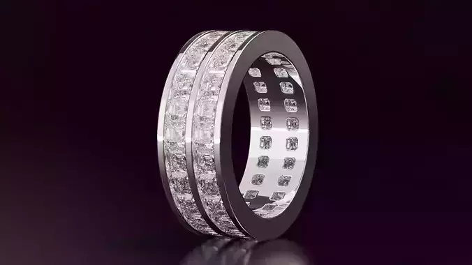 2Line Channel Set Emerald Square Eternity Ring 59CT EU54