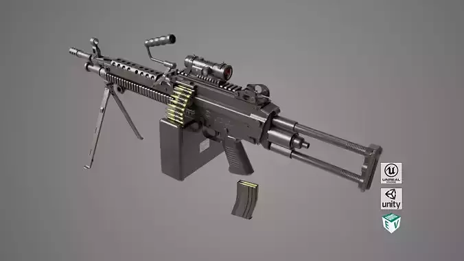 Machine Gun 16 Black All PBR Unity UE Textures Low-poly 3D model