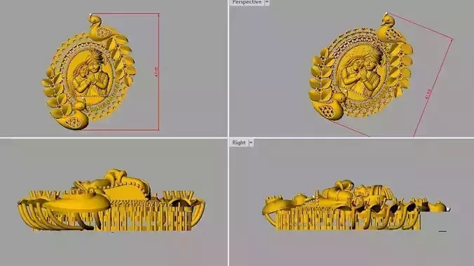 Radha Krishna Peacock Pendant 3D Model