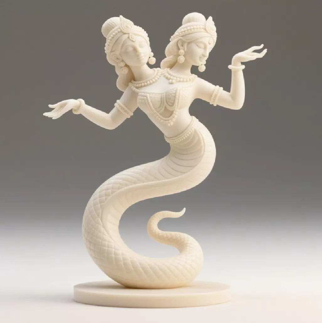 2001 Ivory Twin Headed Serpent Dancer Indian Style 3D print model_32