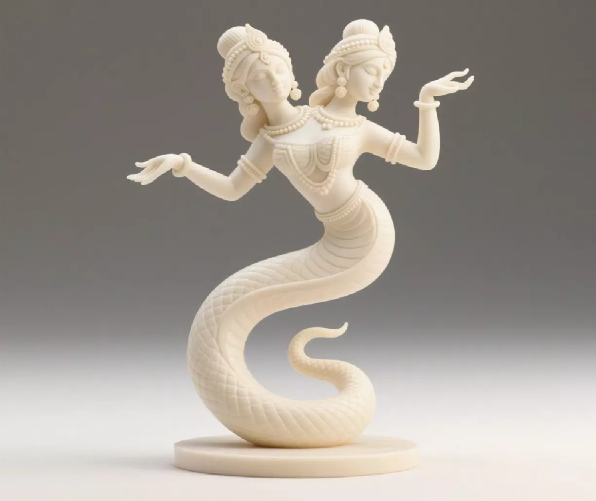 2001 Ivory Twin Headed Serpent Dancer Indian Style 3D print model_30