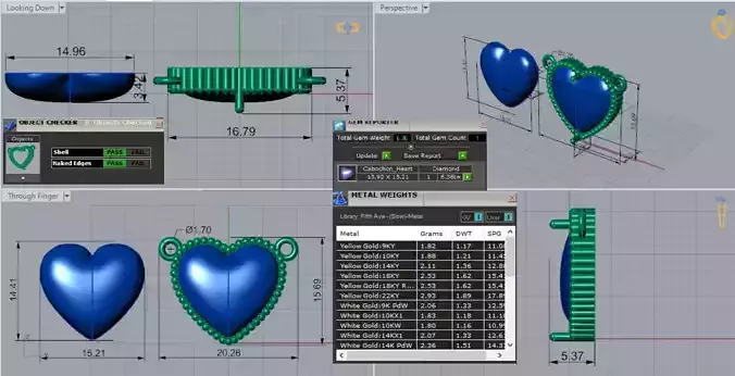 Yellow Gold Heart 3dm stl Pendant Heart Cut Stone Model gp0473