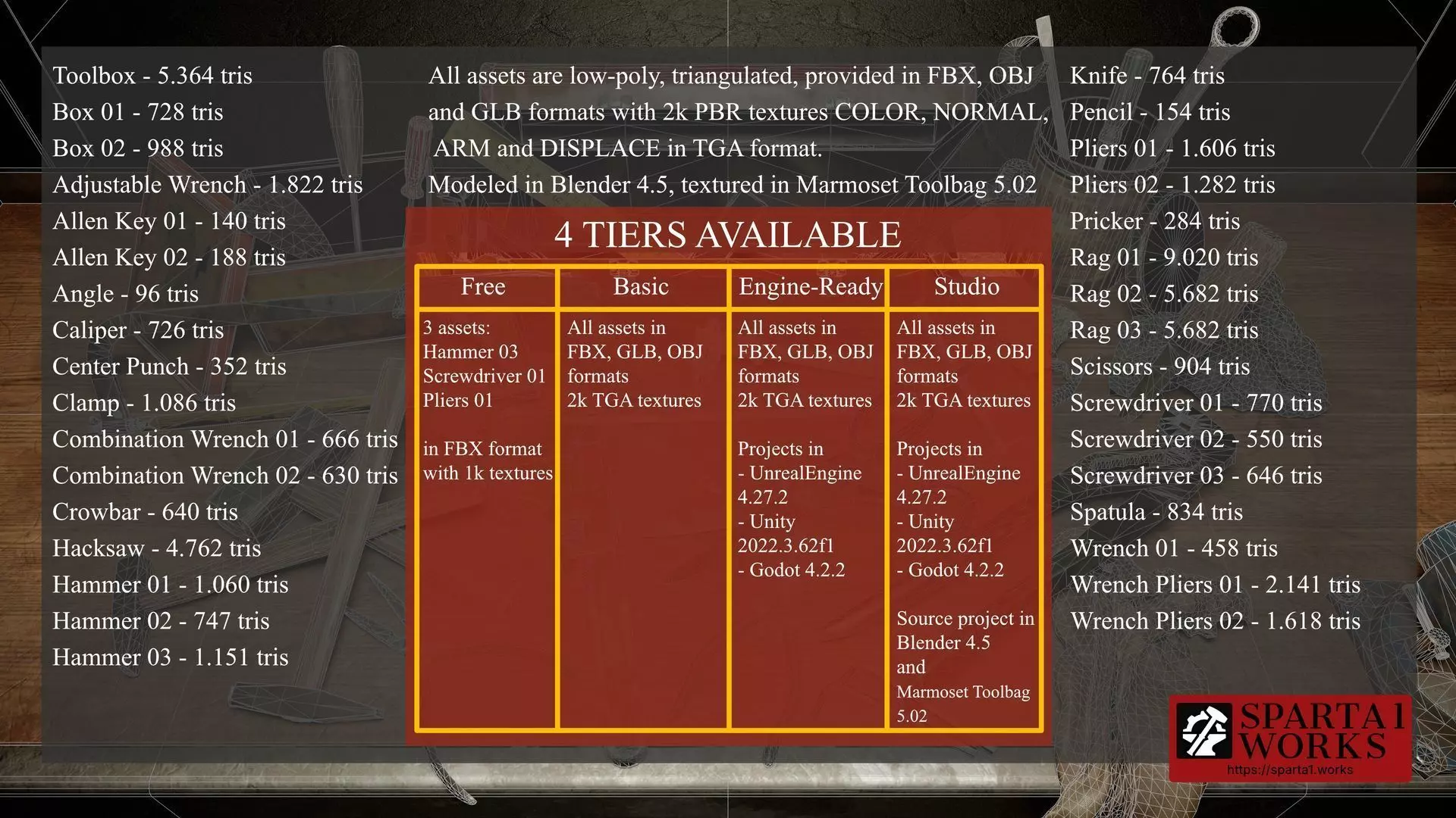 Old Toolbox - 33 tools asset pack Low-poly 3D model_2