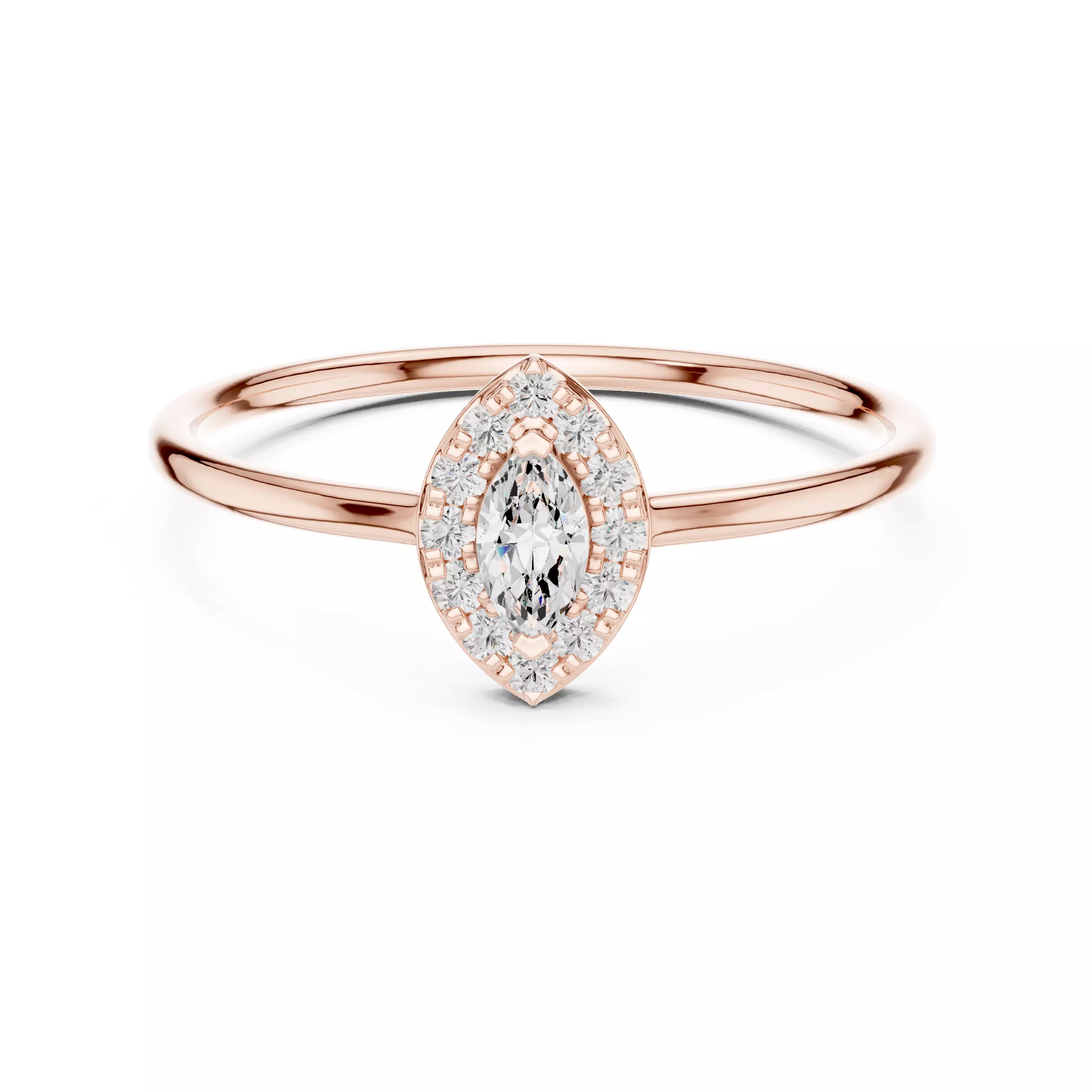 Marquise Cut Halo Diamond Engagement Wedding Ring 3DM STL Video 3D print model